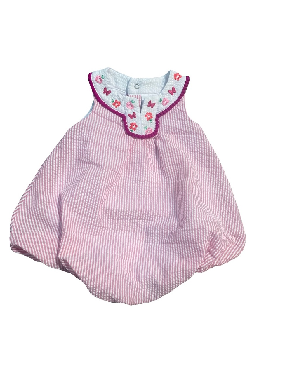 crown & ivy Pink Striped Bubble Romper with Embroidered Collar